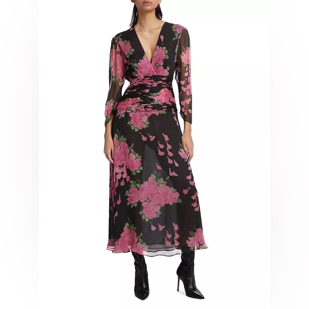 NWT Rixo Raquel Floral Midi Dress Blossom Pink Size Small